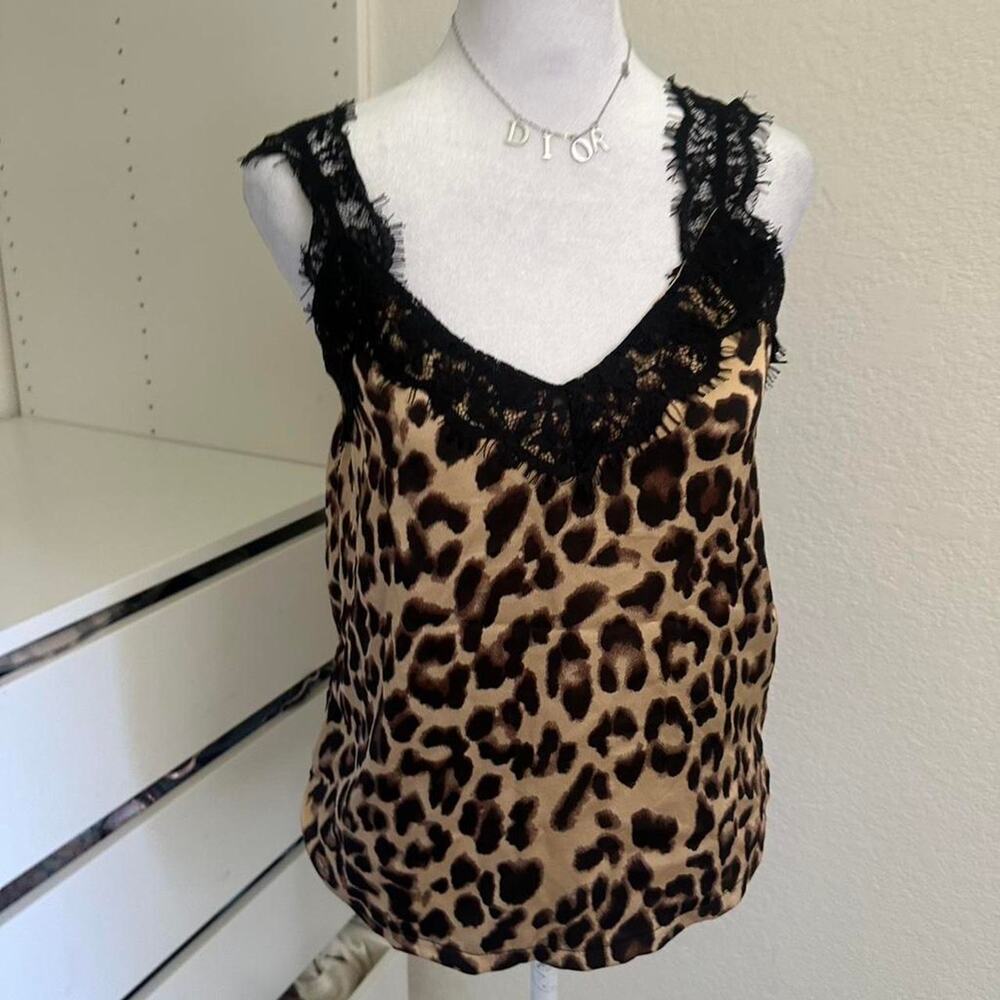 Leopard print lace trim tank